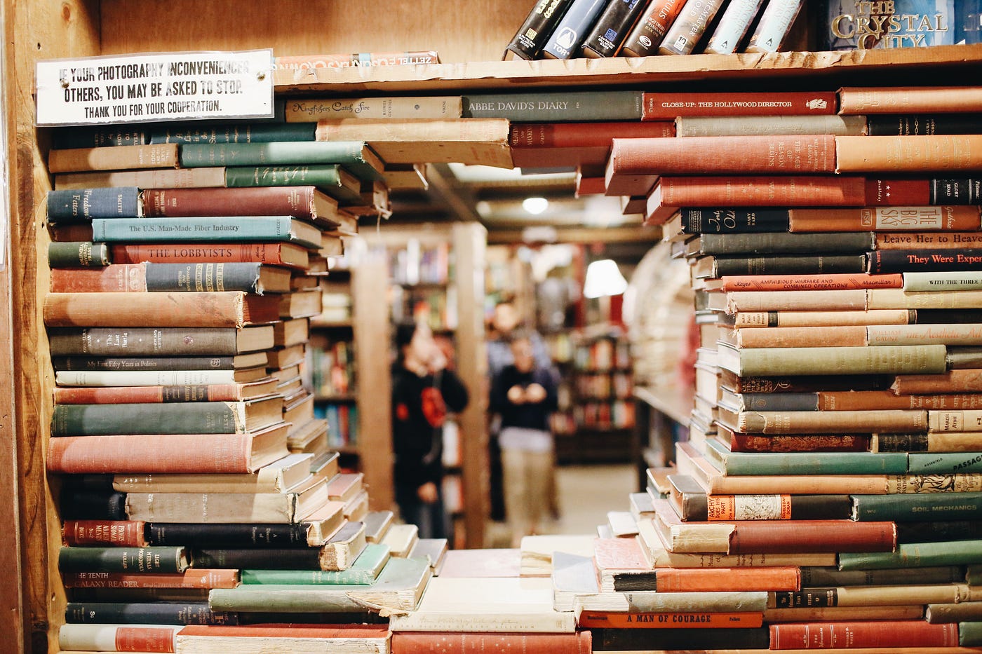Shelves of published books at a bookstore